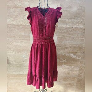 NWT Emery Rose Red Lace Ruffle Dress Size S V-Neck Fit & Flare Boho Feminine
